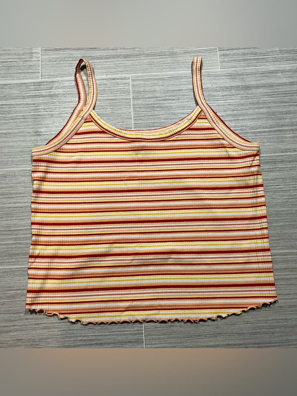 Far West Multi-Colour Striped Ribbed Spaghetti Strap Tank Top